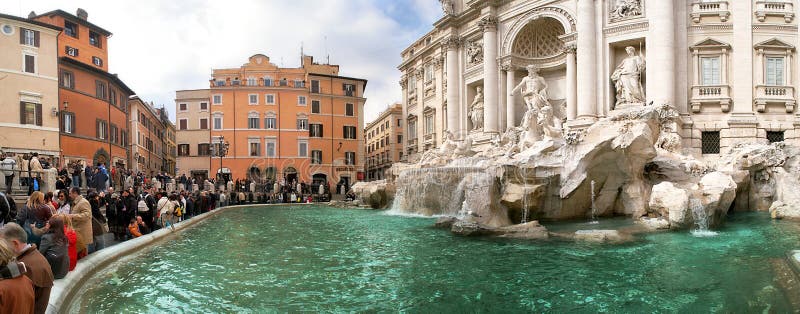 Panoramic view on famous Trevi Fountain in Rome. stock photography