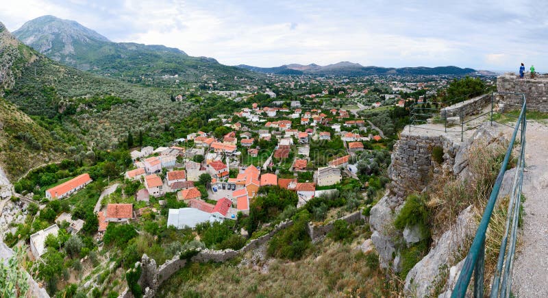 Panoramic view from fortress wall of city Bar in the foothills