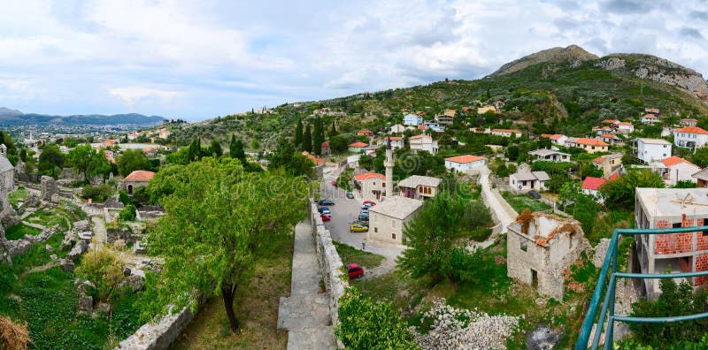 Panoramic view from fortress wall of city Bar in foothills, Mont