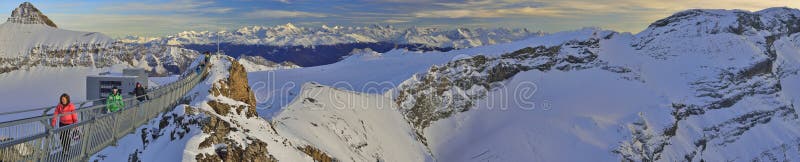 Panoramic view of Glacier 3000 from Les Diablerets bridge. Gstaad royalty free stock image