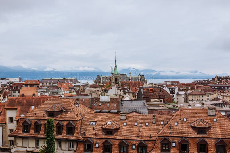 Panoramic View of Historic Lausanne City Center, Switzerland, Europe ...