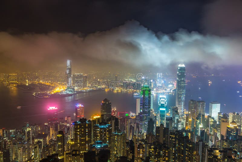 Panoramic View of Hong Kong Stock Photo - Image of china, evening