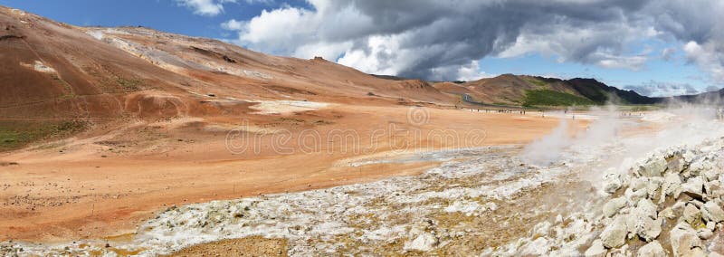 Panoramic view Hverarond hydrothermal site in Northern Island as seen in from South