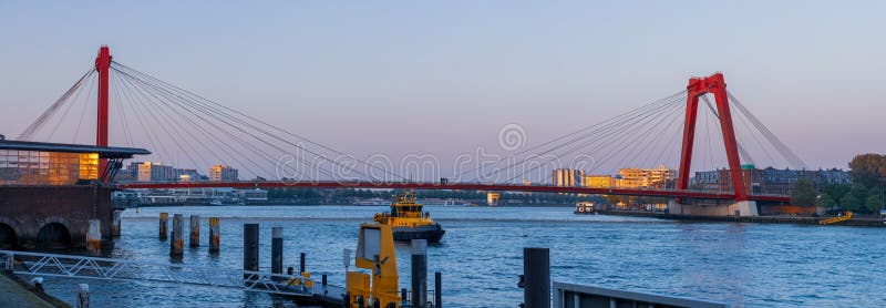 Panoramic view of iconic Willems bridge in Rotterdam, the Netherlands during twilight. Willems stock images, royalty-free photos and pictures