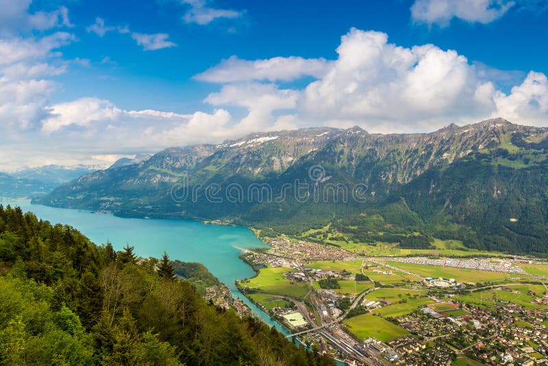 Panoramic View of Interlaken Stock Photo Image of district, railway
