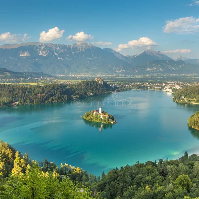 Panoramic view of Lake Bled, Slovenia stock image Panoramic view of Lake Bled, Slovenia stock image