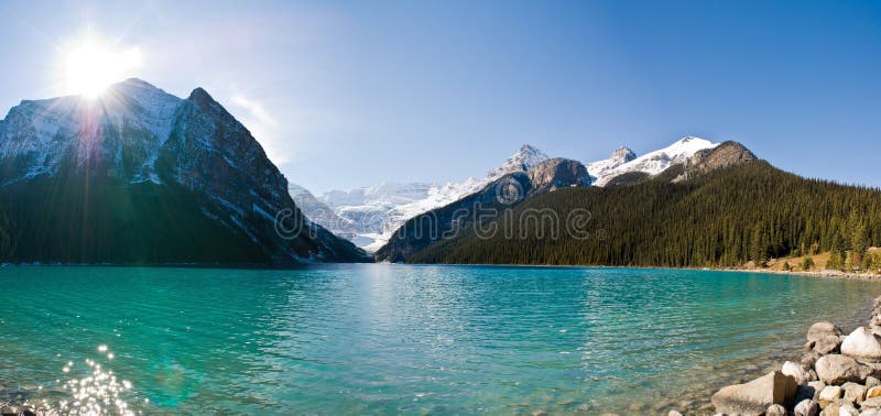 Panoramic view of lake Louise royalty free stock image