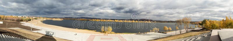 Panoramic view of the Magnitogorsk Metal Works located on the Ural river bank stock photo Panoramic view of the Magnitogorsk Metal Works located on the Ural river bank stock photo