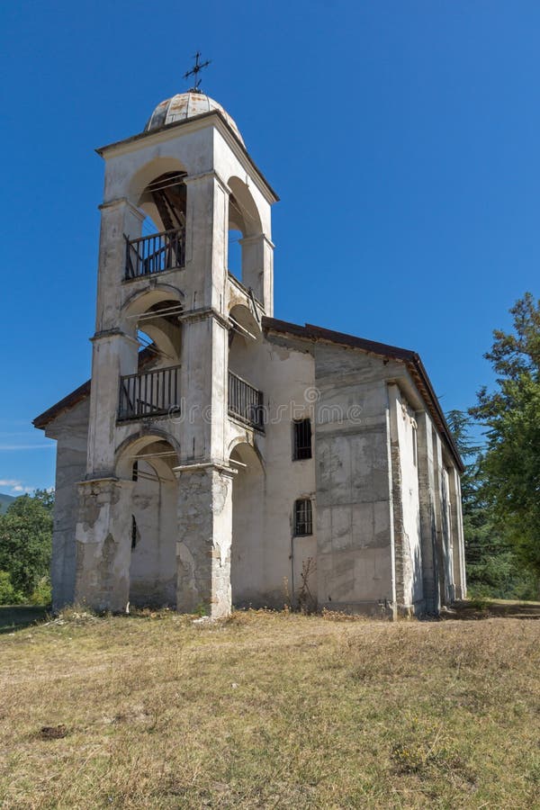 Panoramic view of Medieval church near tomb of Yane Sandanski in Rozhen village, Bulgaria
