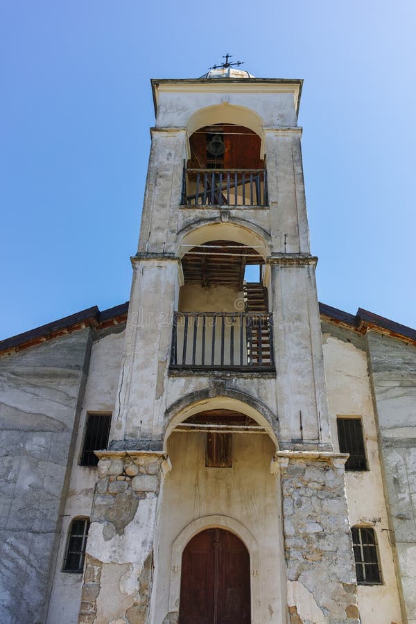 Panoramic view of Medieval church near tomb of Yane Sandanski in Rozhen village, Bulgaria