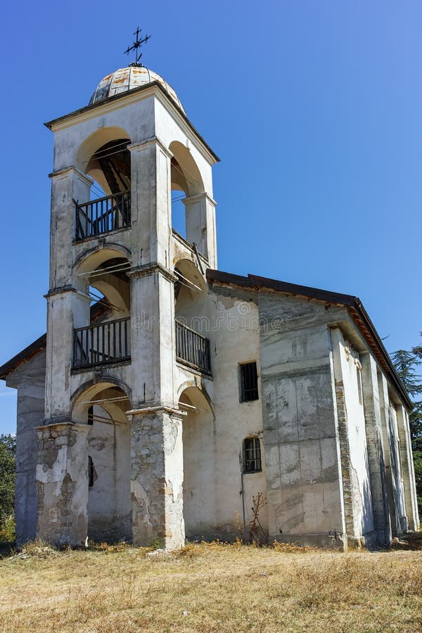 Panoramic view of Medieval church near tomb of Yane Sandanski in Rozhen village, Bulgaria