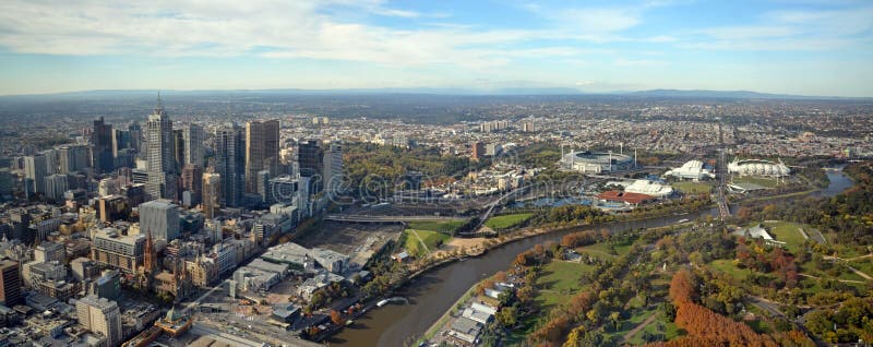 Panoramic View of Melbourne City, Yarra River & Sports Stadiums