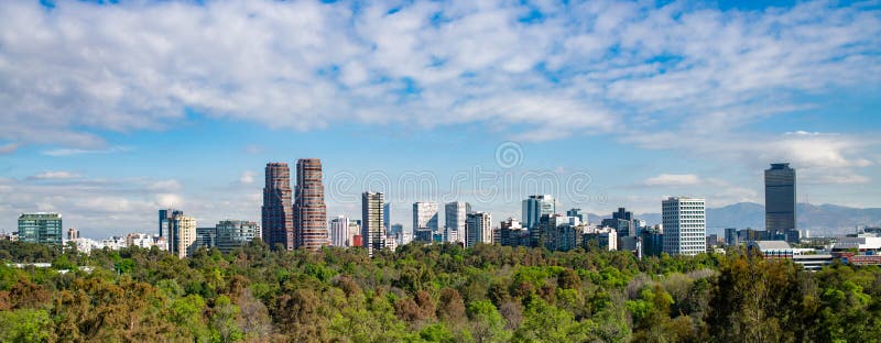 Panoramic view of Mexico city skyline on sunny day