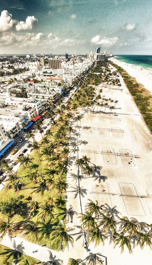 Panoramic View Of Miami Beach Park And Ocean Drive As Seen From Stock