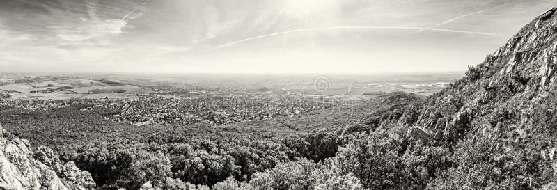 Panoramic view of the Nitra city from Zobor hill, colorless