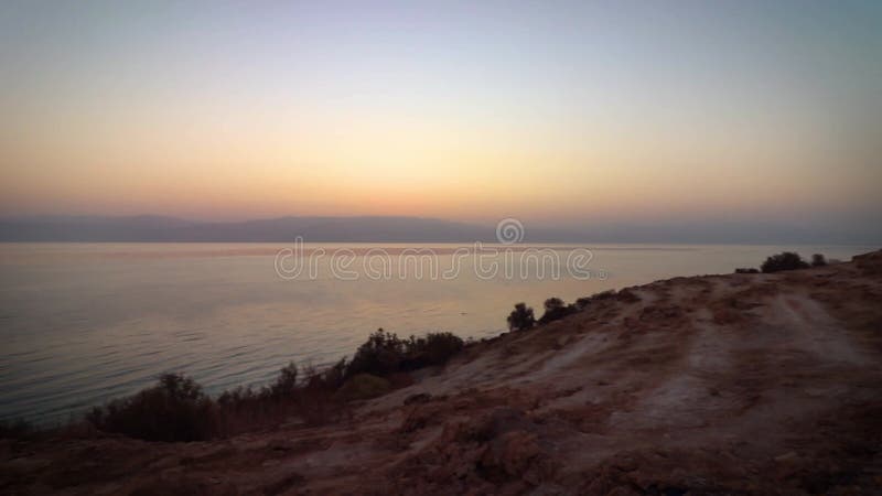 Panoramic view of the northern shore of the Dead Sea at sunrise