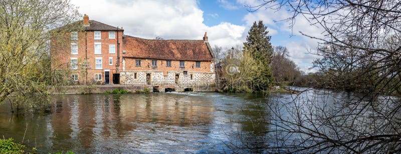 Panoramic view of The Old Mill at Harnham on the River Avon near Salisbury, Wiltshire, UK