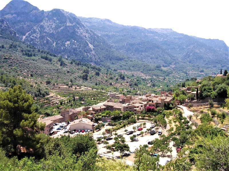 Panoramic view over the idyllic village of Fornalutx stock image Panoramic view over the idyllic village of Fornalutx stock image
