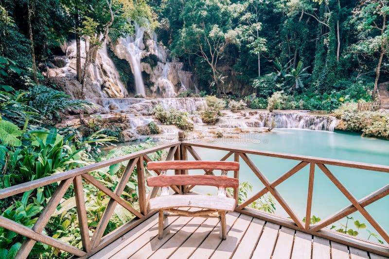 Panoramic view over Kuang Si waterfall close to Luang Prabang, Laos