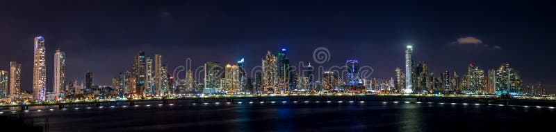 Panoramic view of Panama City Skyline at night - Panama City, Panama royalty free stock image