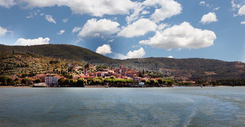 Panoramic view of Passignano at Lake Trasimeno