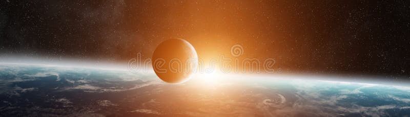 Panoramic view of planet Earth with the moon 3D rendering elements of this image furnished by NASA royalty free illustration Panoramic view of planet Earth with the moon 3D rendering elements of this image furnished by NASA royalty free illustration