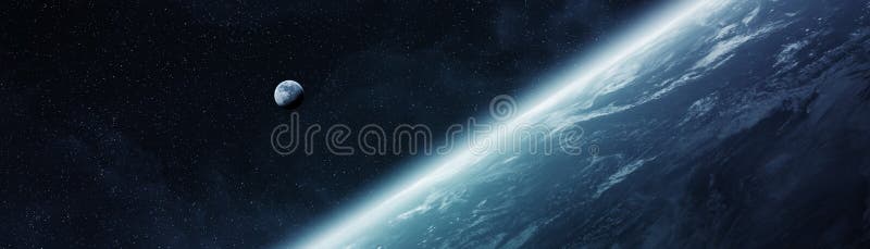 Panoramic view of planet Earth with the moon 3D rendering elements of this image furnished by NASA vector illustration Panoramic view of planet Earth with the moon 3D rendering elements of this image furnished by NASA vector illustration