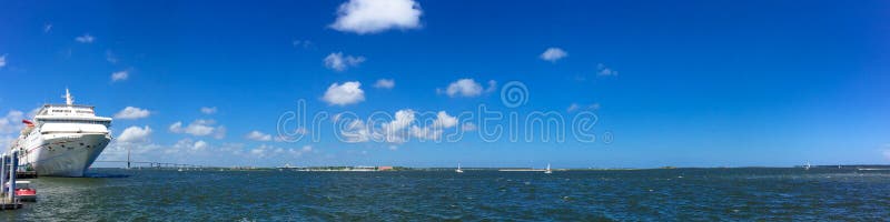 Panoramic view of the Port of Charleston, SC. stock photo Panoramic view of the Port of Charleston, SC. stock photo