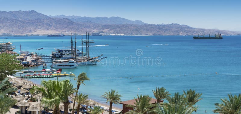 Panoramic view on Red Sea from central beach of Eilat