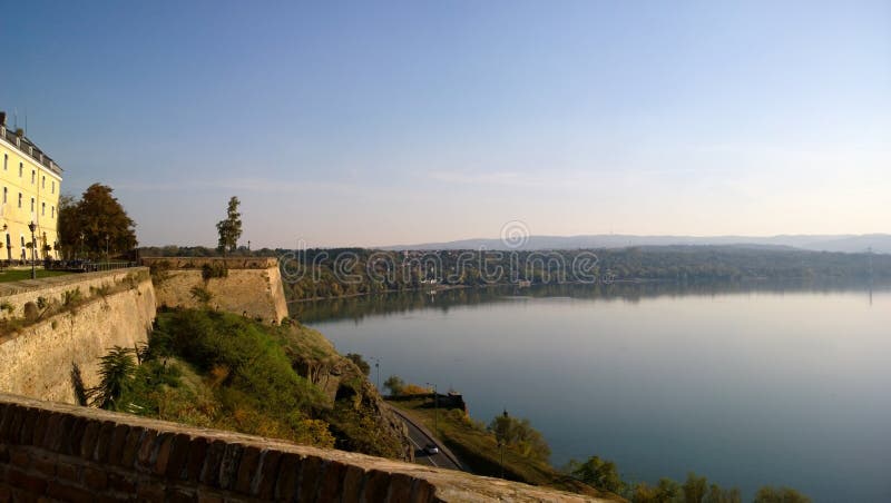 Panoramic view of the river Danube from the Petrovaradin fortress near Novi Sad in Serbia stock images Panoramic view of the river Danube from the Petrovaradin fortress near Novi Sad in Serbia stock images