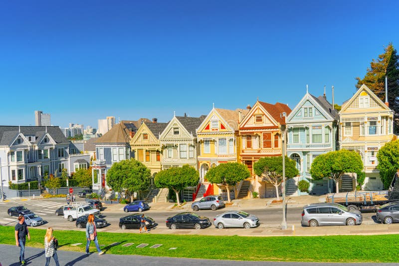 Panoramic View of the San Francisco Painted Ladies Victorian Houses ...