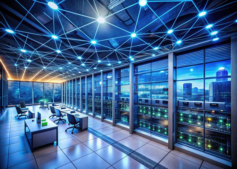 Panoramic Overview of a Secure Administrative System Monitoring Confidential Data and Protecting Infrastructure vector illustration