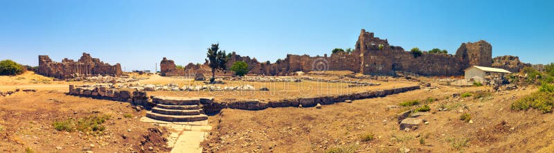 Panoramic view of `State Agora` - roman ruins of antique Side