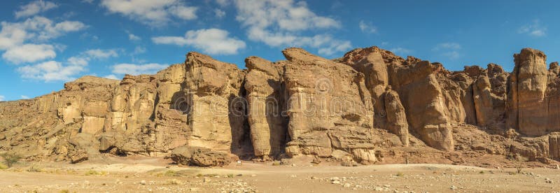 Panoramic view on stone pillars of the King Solomon, Timna park, Israel