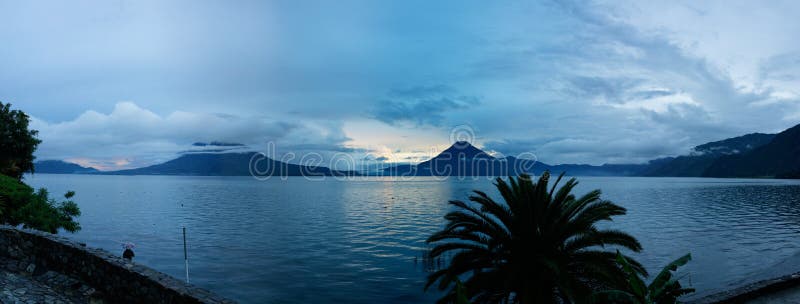 Splendid sunset view in Guatemala on lake Atitlan with volcanoes. Splendid sunset view in Guatemala on lake Atitlan with volcanoes