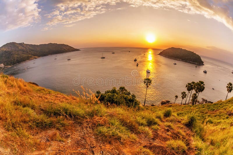 Panoramic view on sunset sea stock images Panoramic view on sunset sea stock images