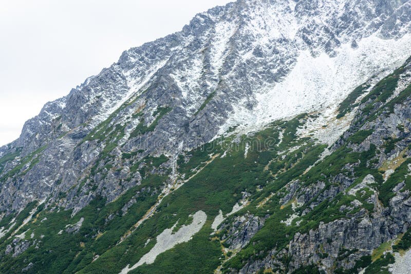 Panoramic view of Tatra mountains in Slovakia covered with snow