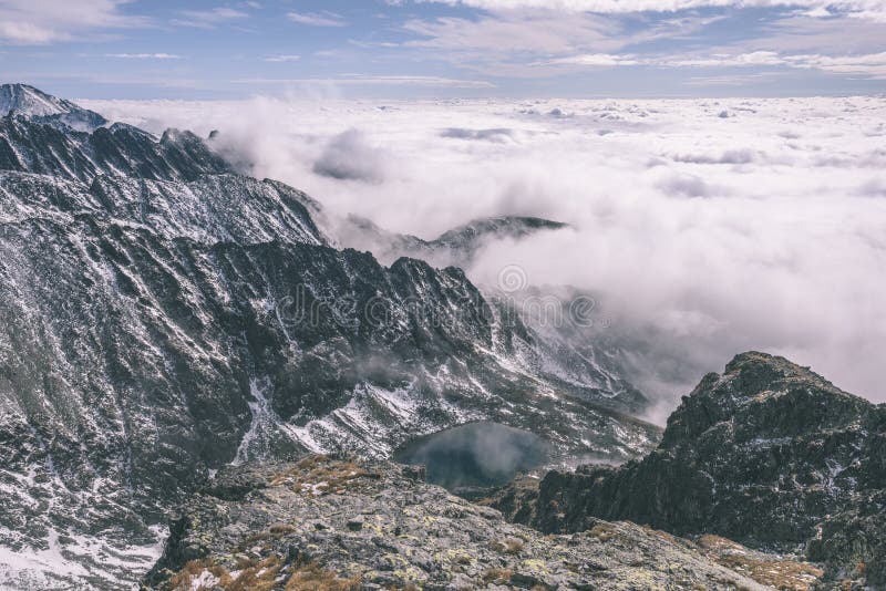 Panoramic view of Tatra mountains in Slovakia covered with snow