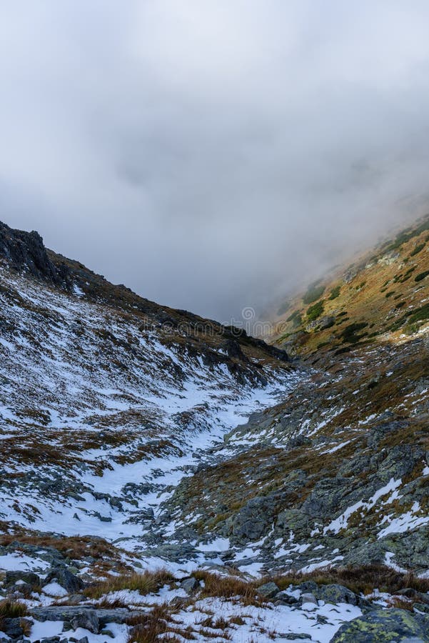 Panoramic view of Tatra mountains in Slovakia covered with snow