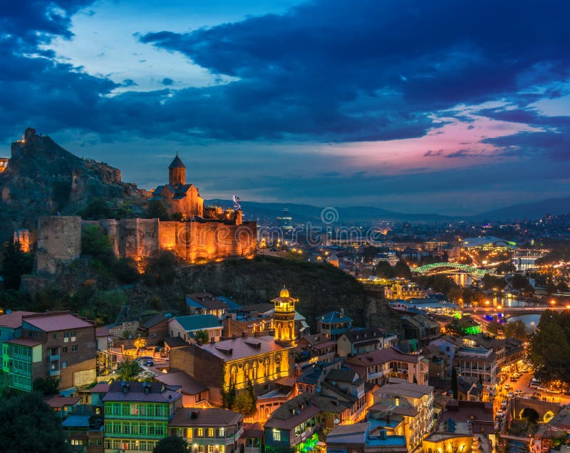 Panoramic View Of Tbilisi Old City At Sunset. Editorial Image - Image