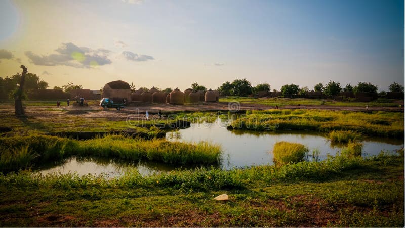 Panoramic view to Bkonni village of Hausa people, Tahoua, Niger royalty free stock photos Panoramic view to Bkonni village of Hausa people, Tahoua, Niger royalty free stock photos