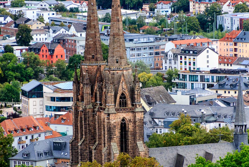 Panoramic view of university town Marburg with the Church of St. Elisabeth, Germany. Panoramic view of university town Marburg with the Church of St. Elisabeth, Germany