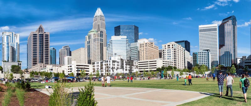 Panoramic view at uptown Charlotte in daylight