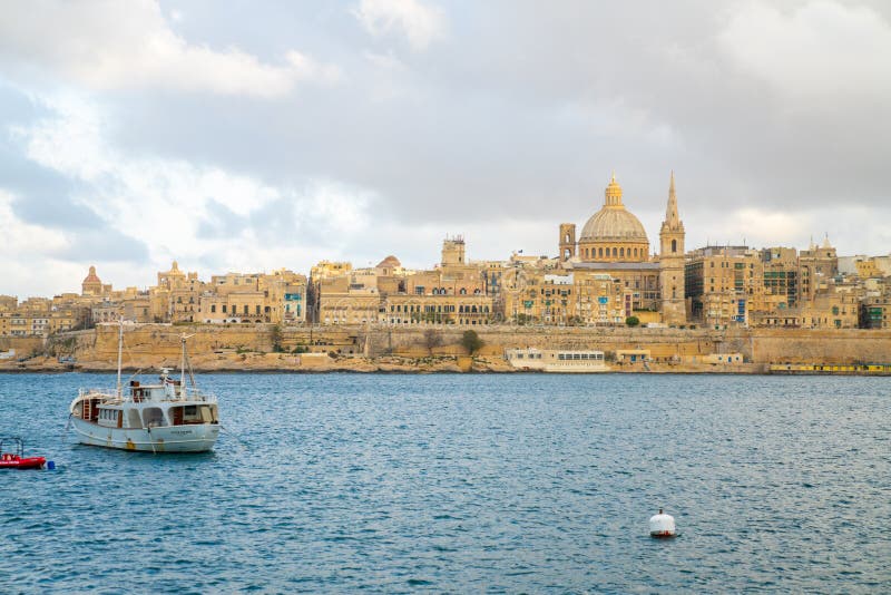 Panoramic View of Valletta Skyline at Beautiful Sunset Stock Photo ...