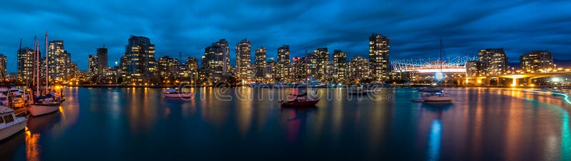 Panoramic view of the Vancouver skyline at dusk. Vancouver skyscraper stock images, royalty-free photos and pictures