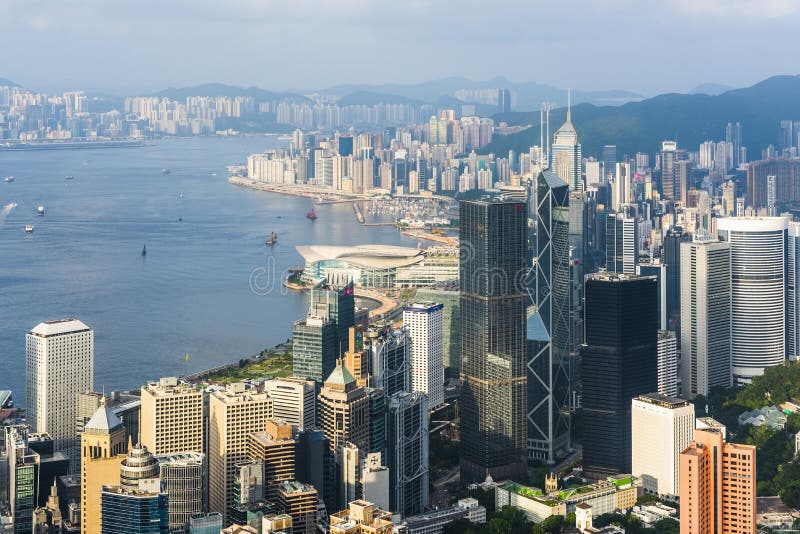 View of Victoria Harbour in Hong Kong. Stock Image - Image of city ...