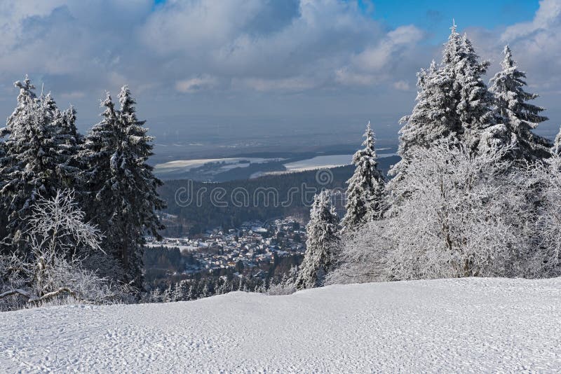 Panoramic view in winter from Feldberg Taunus to the municipality Niederreifenberg