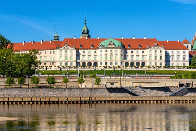 Panoramic view of Zamek Krolewski Royal Castle in Stare Miasto Old Town historic quarter at Wybrzerze Gdanskie embankment of