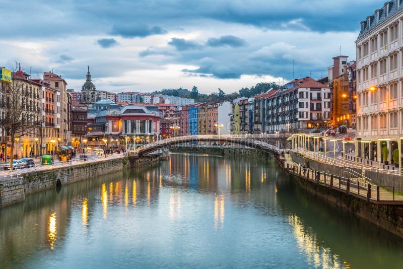 Night Scene of Bilbao Old Town, Spain Stock Image - Image of europe ...