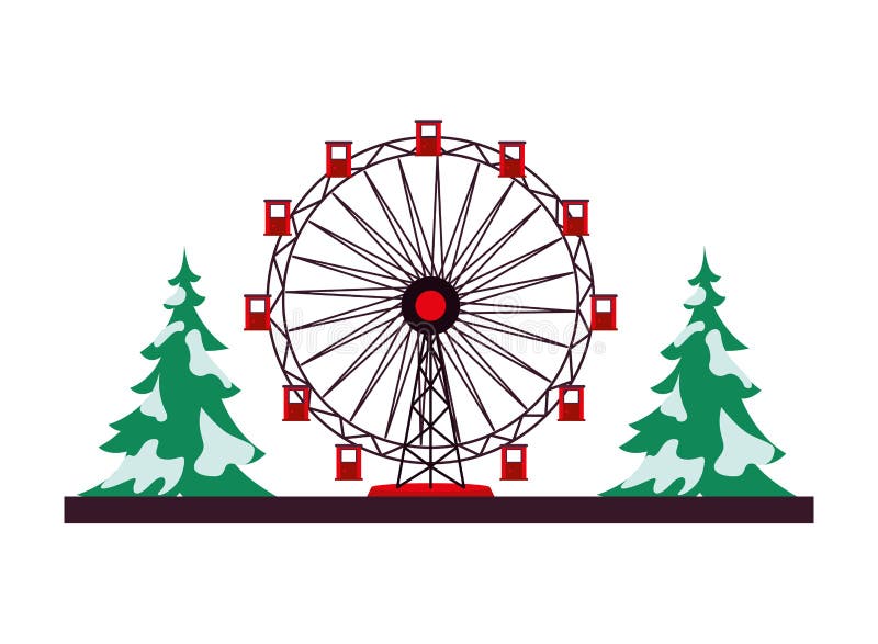 Panoramic wheel attraction with pines trees royalty free illustration